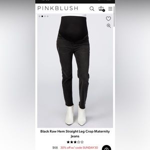 PINKBLUSH Black Raw Hem Straight Leg Crop Maternity Jeans